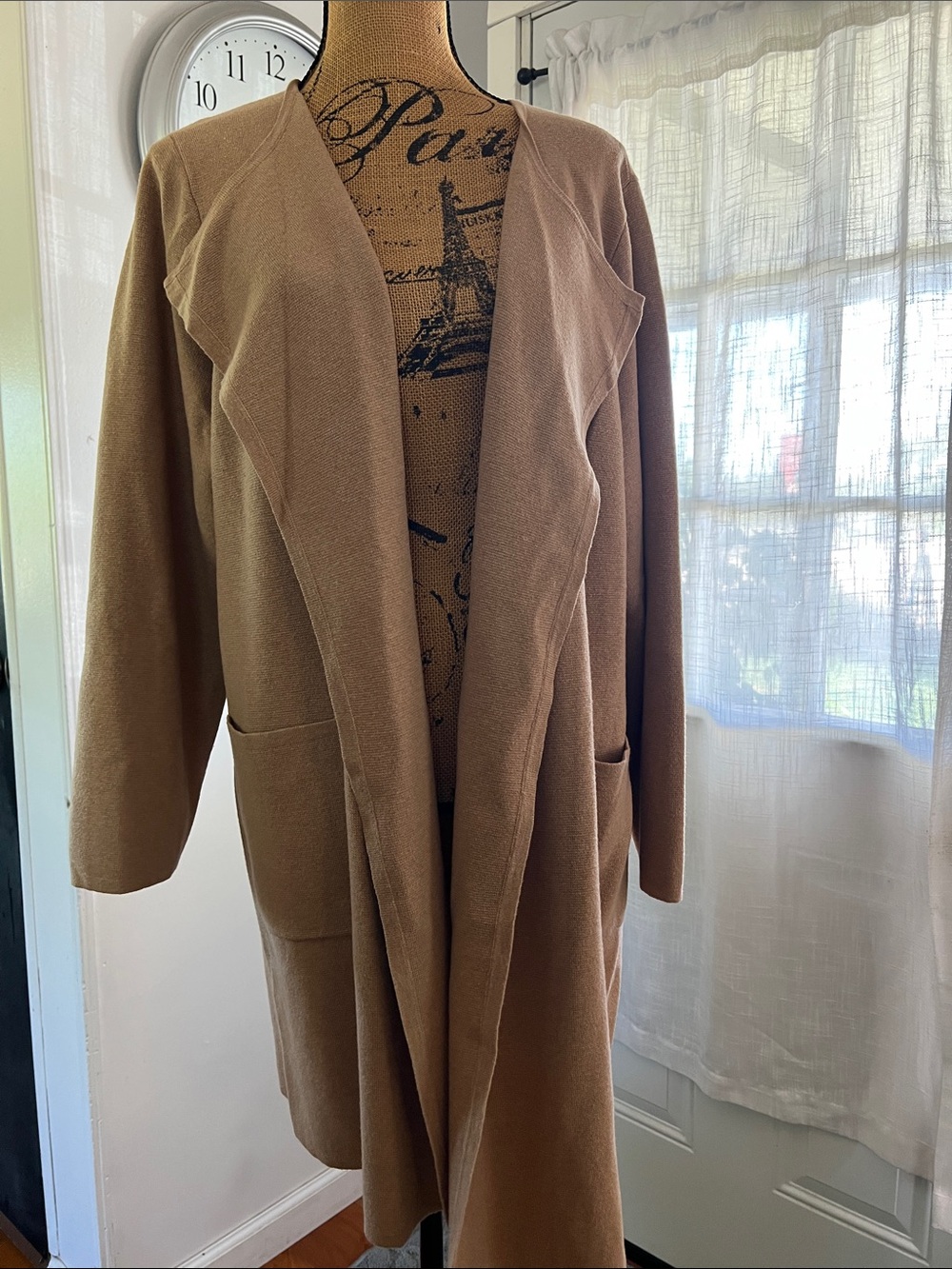 J. Crew Long Open-Front Camel Trench Coatigan